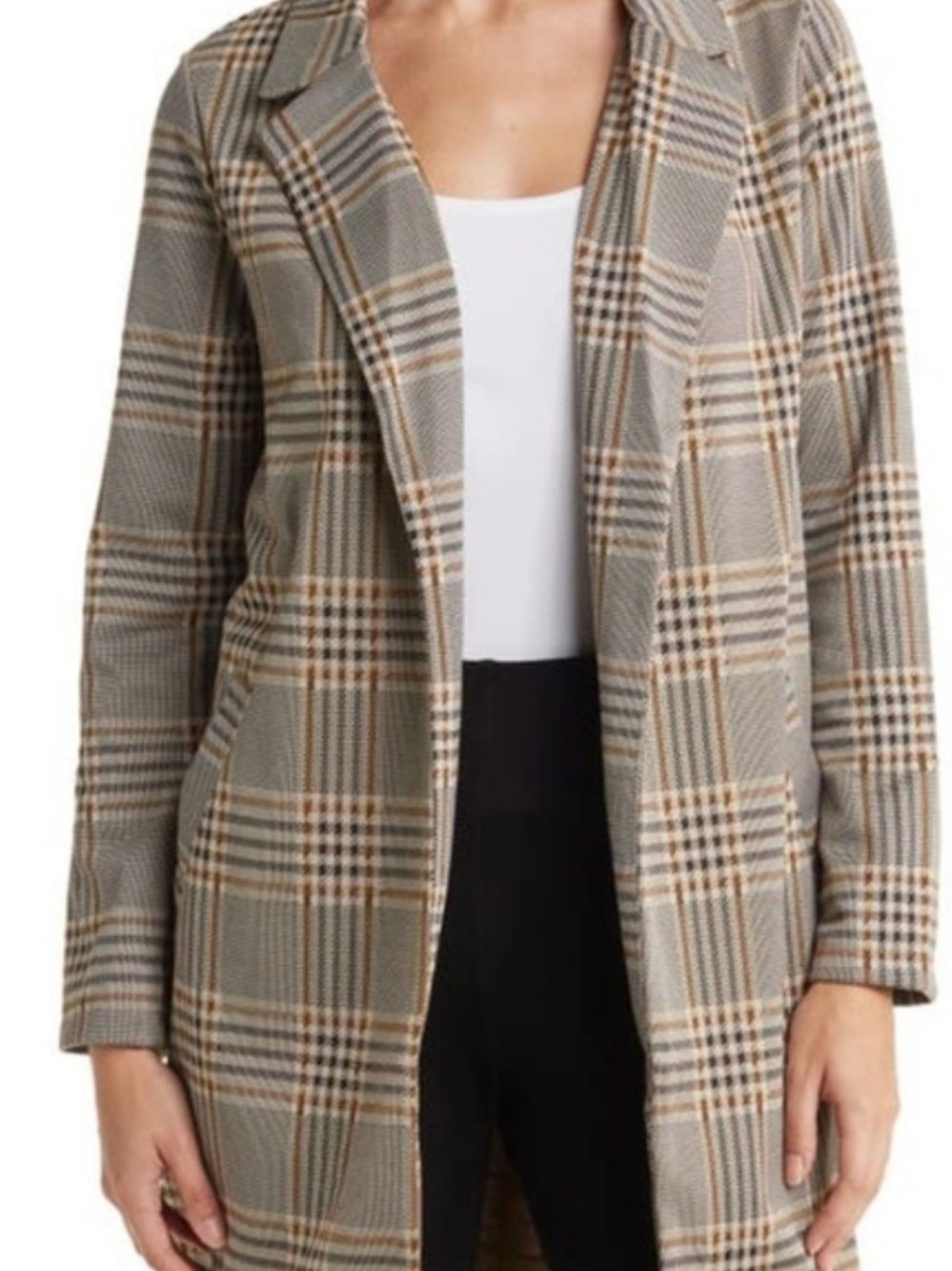 MELLODAY Plaid Longline Trench Coat in Gray and Tan